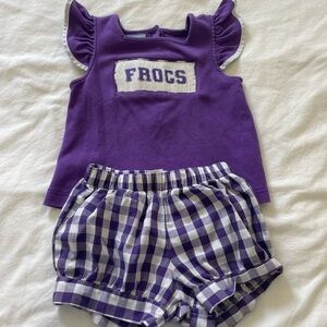 TCU smocked shorts and shirt set